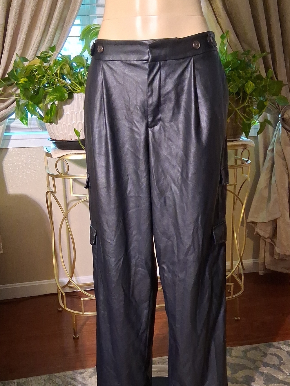 a new day Black Faux Leather Cargo Pants